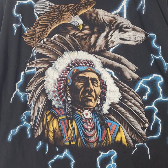 Vintage 90s American Thunder Native American Lightning Eagle Boxy 2XL T-Shirt - Picture 8 of 8